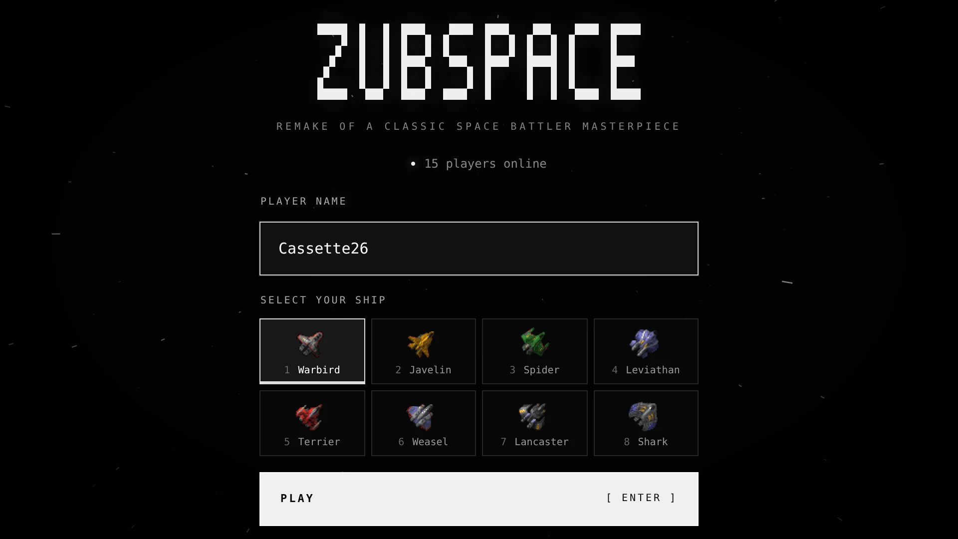 Pick a pilot name and one of eight ships, then you're in