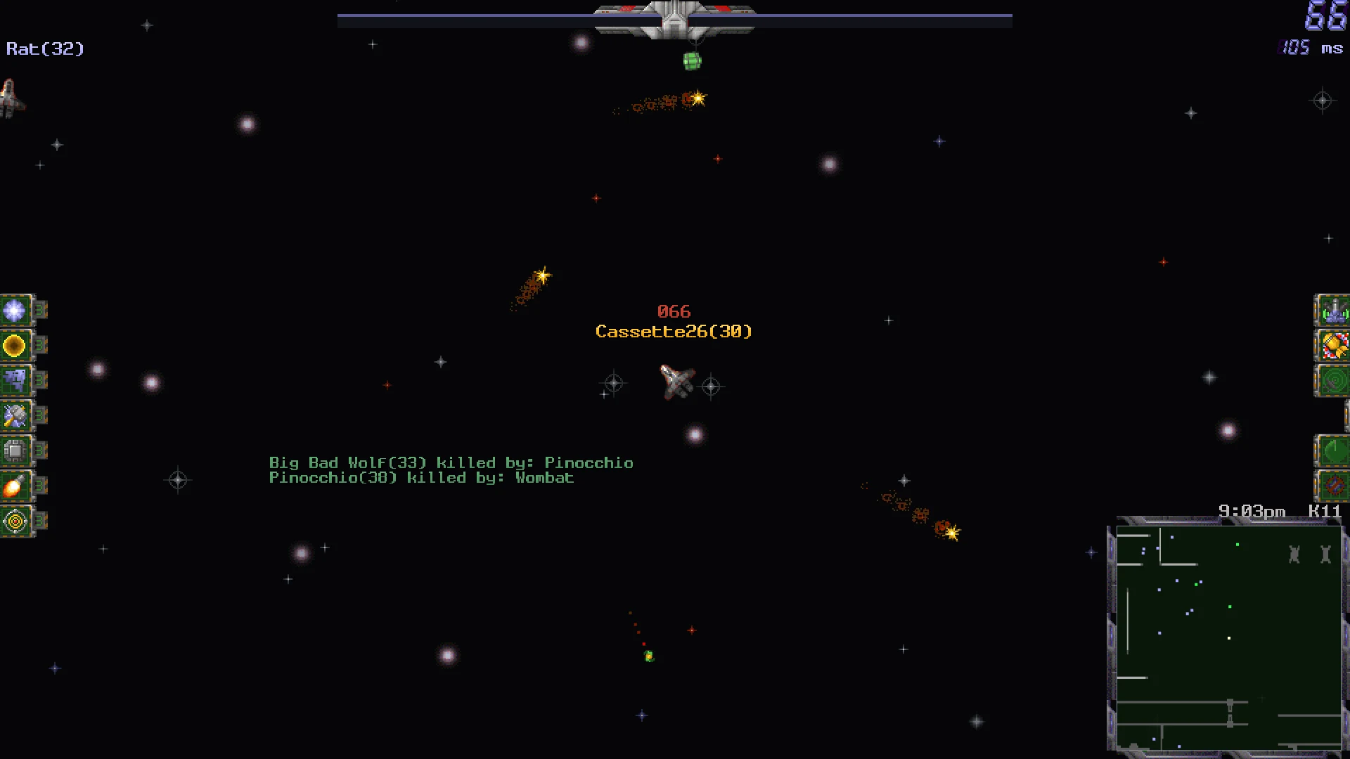 Bomb trails and the kill feed in the Chaos free-for-all